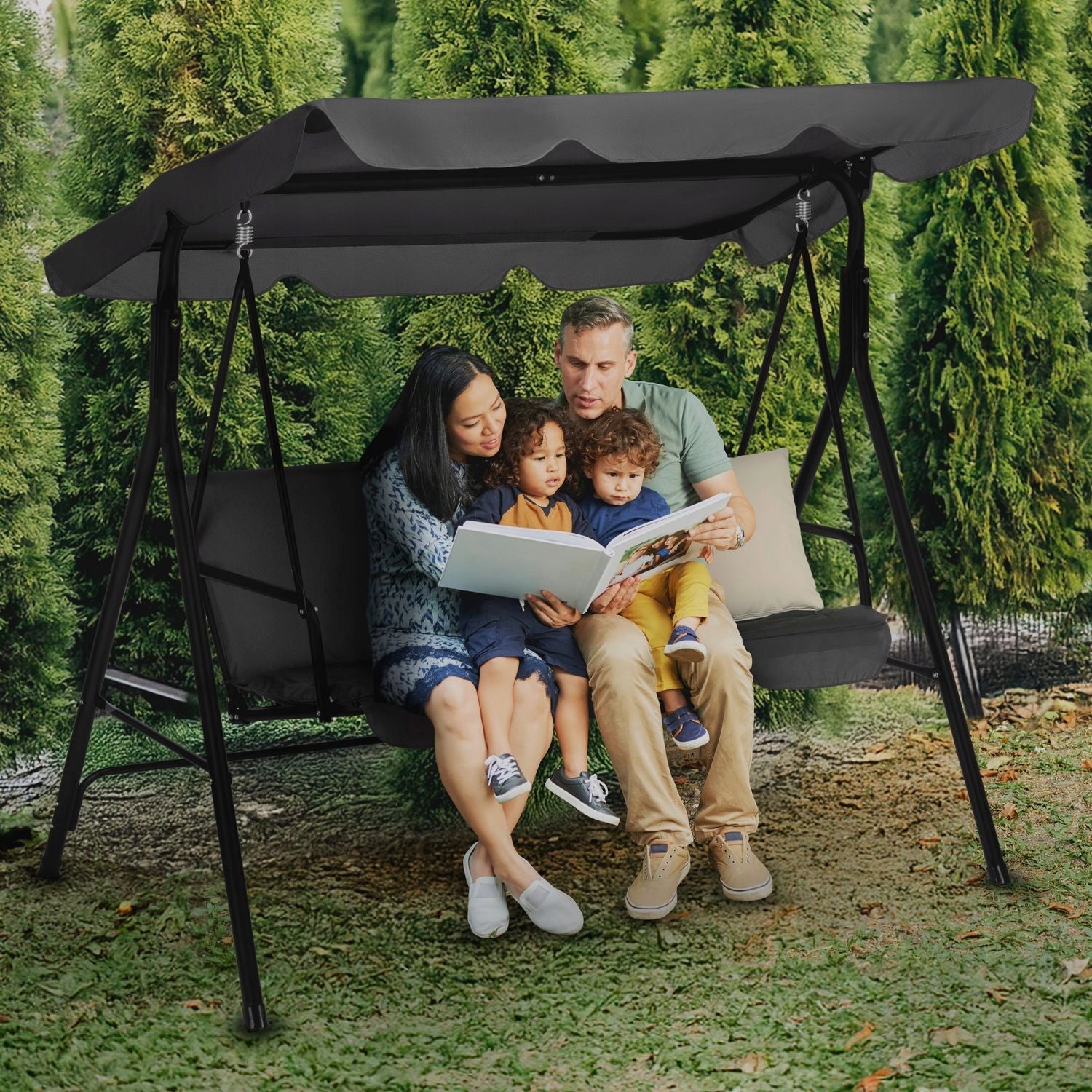 3 SEATER FREESTANDING GARDEN SWING WITH VISOR AND CUSHIONS LUVERNO Manufacturer Luverno