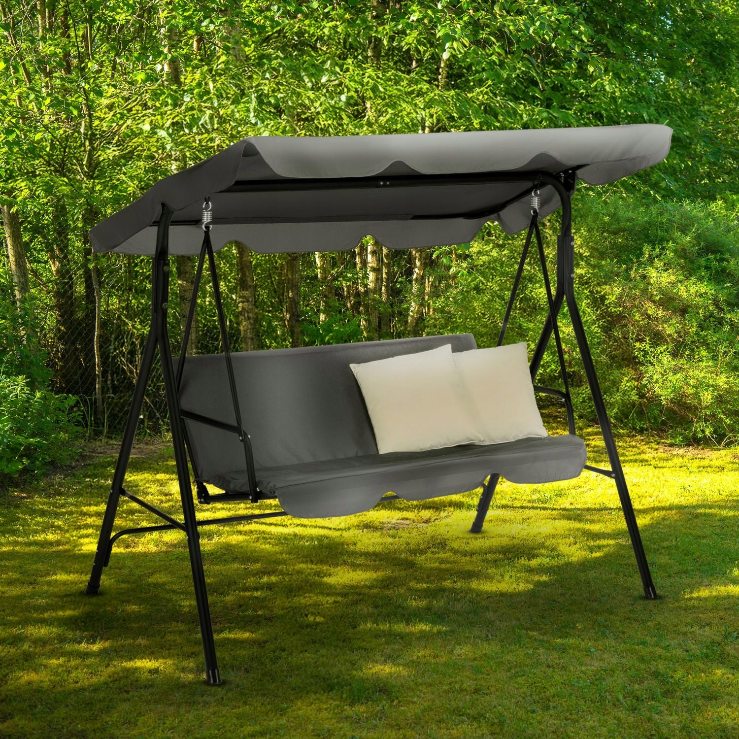 3 SEATER FREESTANDING GARDEN SWING WITH VISOR AND CUSHIONS LUVERNO Product weight with unit packaging 18.5 kg
