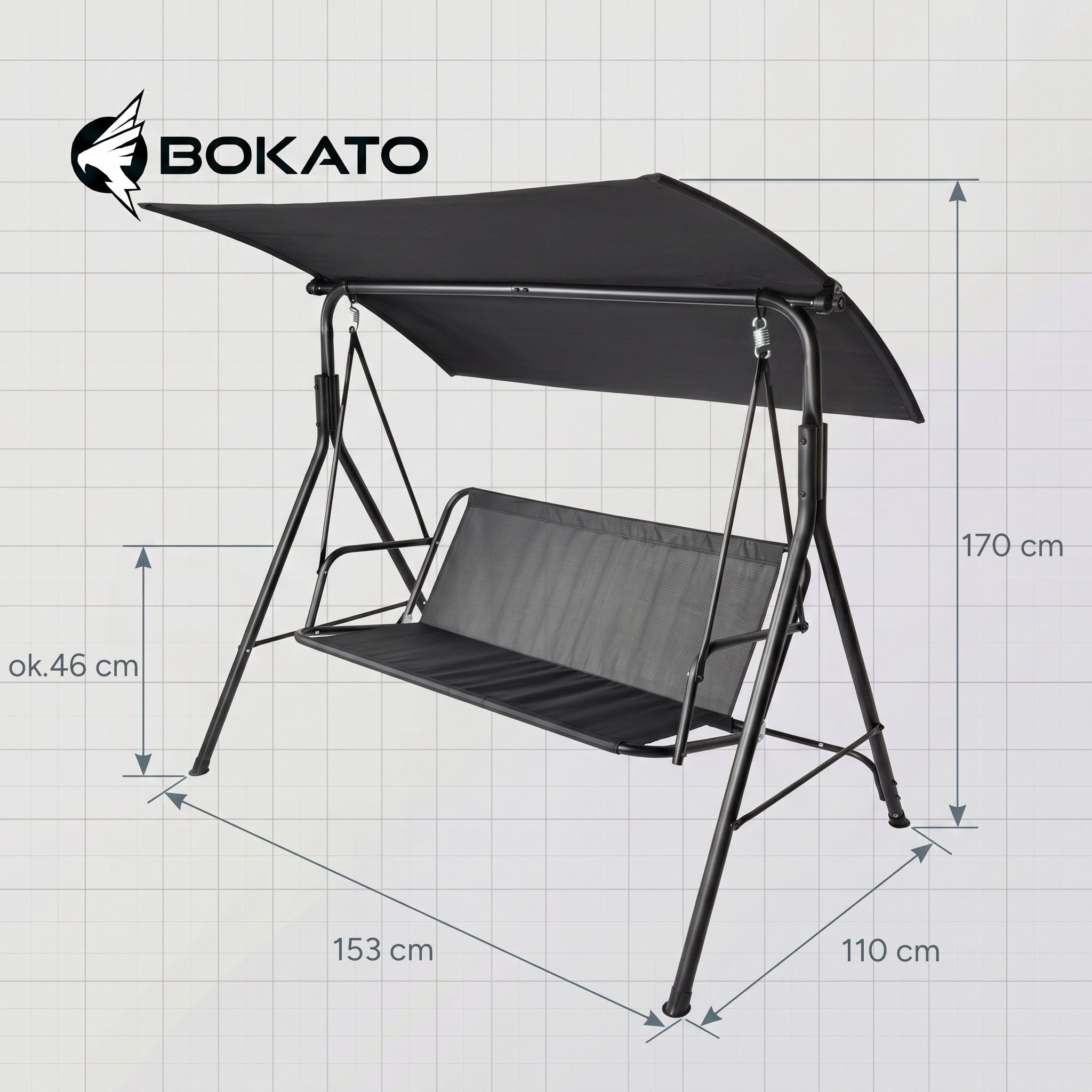 3 SEATER FREESTANDING METAL GARDEN SWING STRONG FOR BOKATO TERRACE Kind freestanding