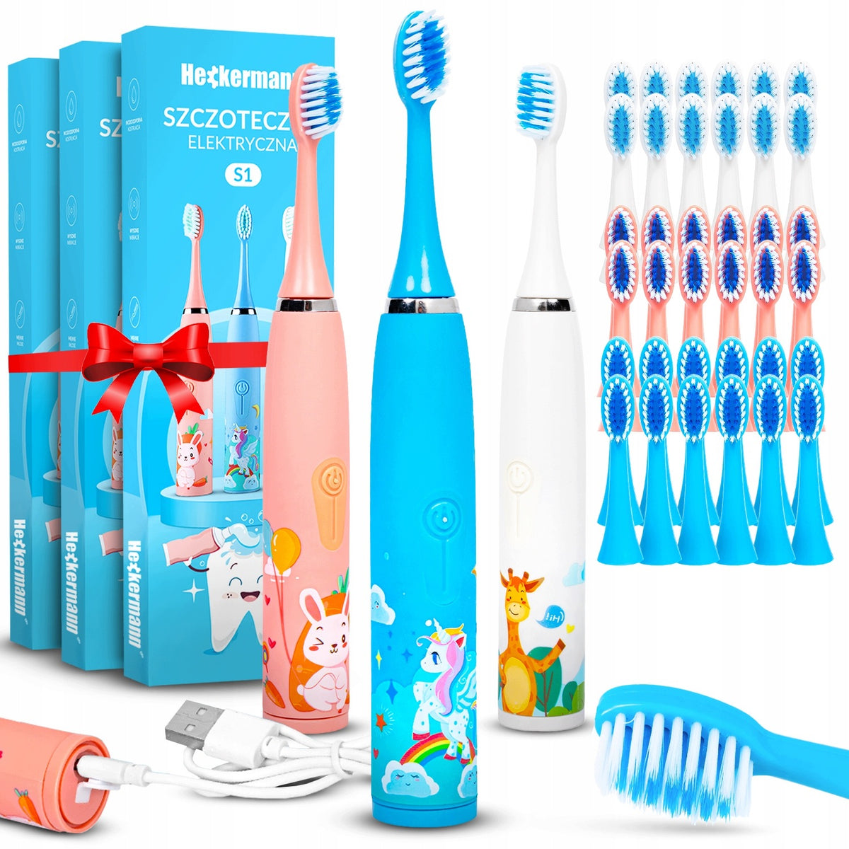 3 SONIC TOOTHBRUSHES FOR KIDS ELECTRIC 36 TIPS 3 COLORS