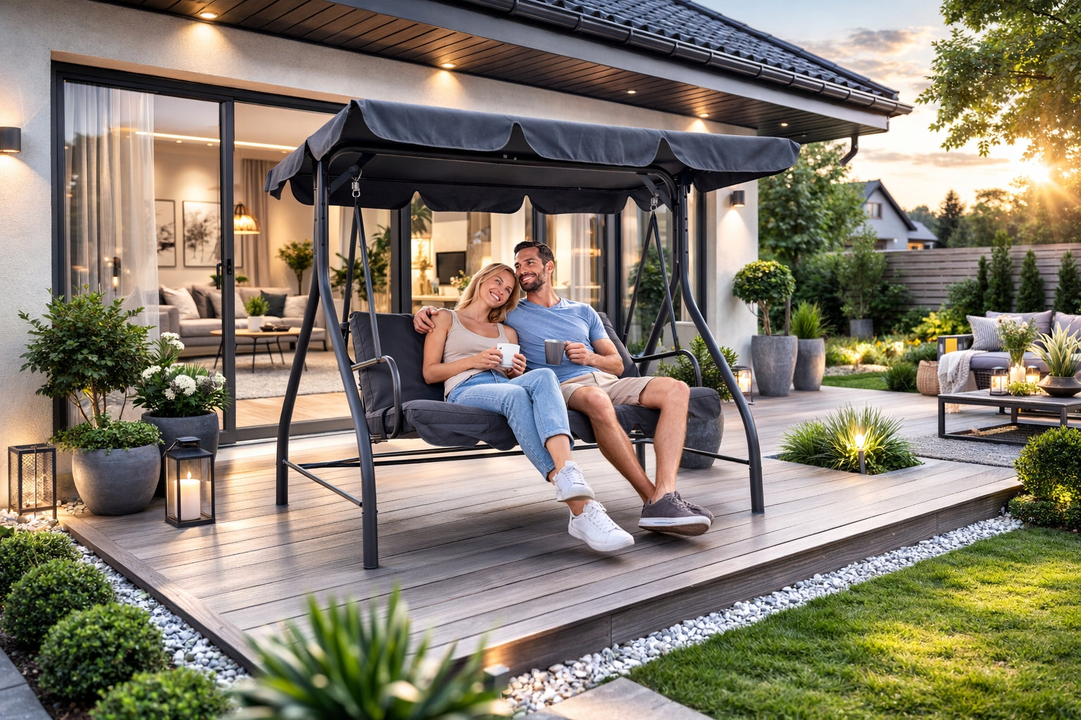 3 Seater Garden Swing Tokyo Anthracite Corciano Rocking Bench Seat width 150 cm