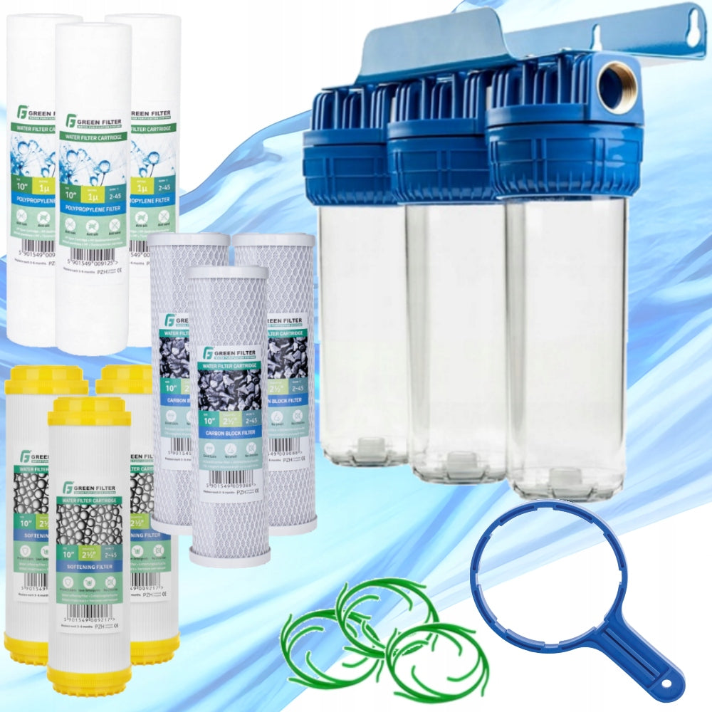 3 Stage Set for Whole House Carbon Foam Softener Cartridge 1"