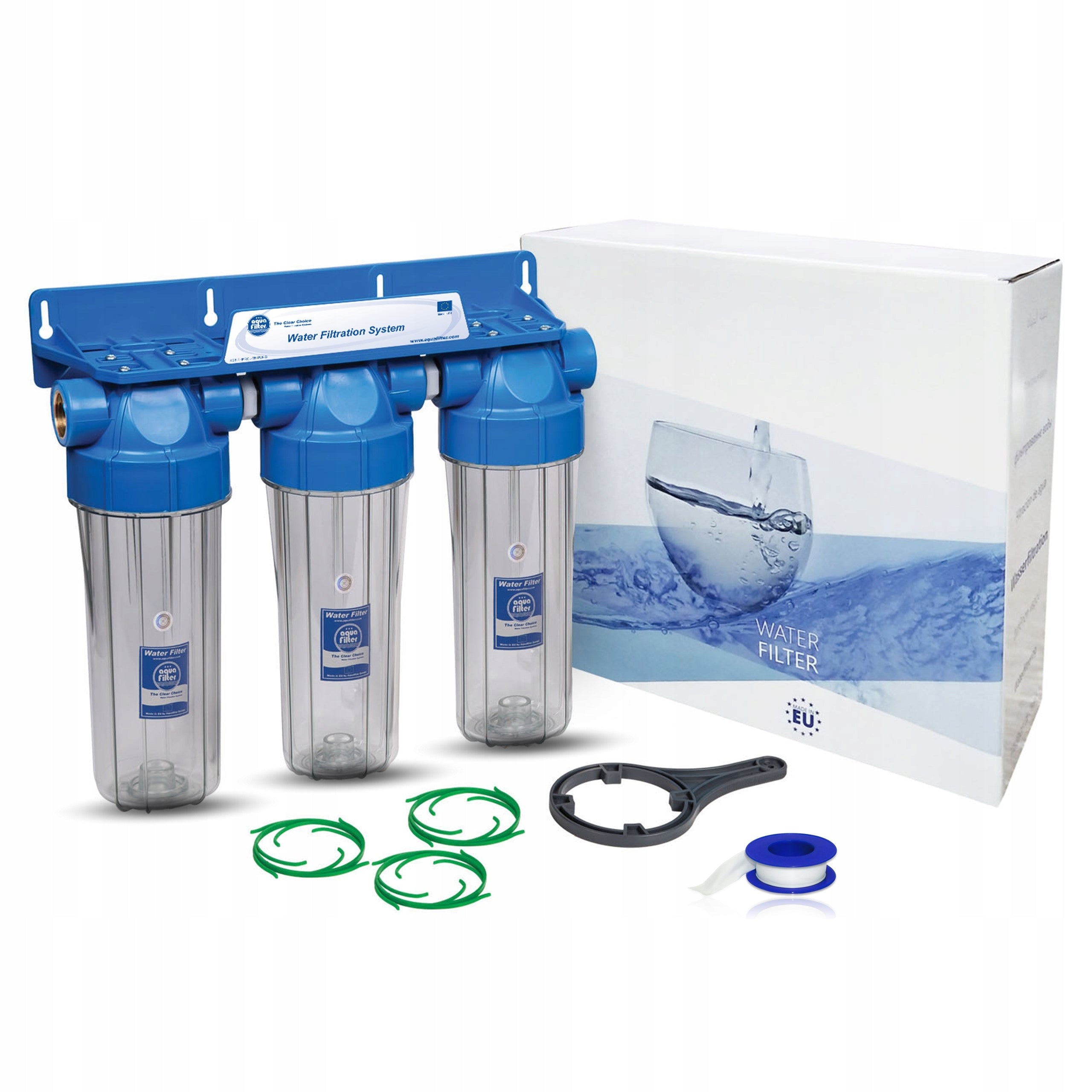 3 Stage Water Filter FHPRCL34-B-TRIPLE 3/4" AQUAFILTER For Water Input 10"