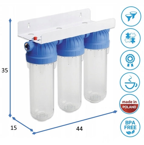 3 Stage Water Filter Pre-Ironing 1/2" USTM Cartridge Set Brand UST-M