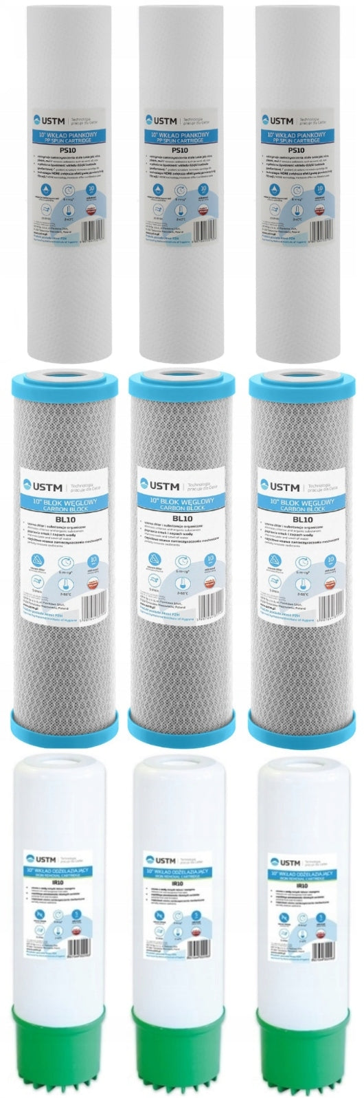 3 Stage Water Filter Pre-Ironing 1/2" USTM Cartridge Set Manufacturer code FS3-WFW12-ENTRY ZESTAW 1/2" odzelaz