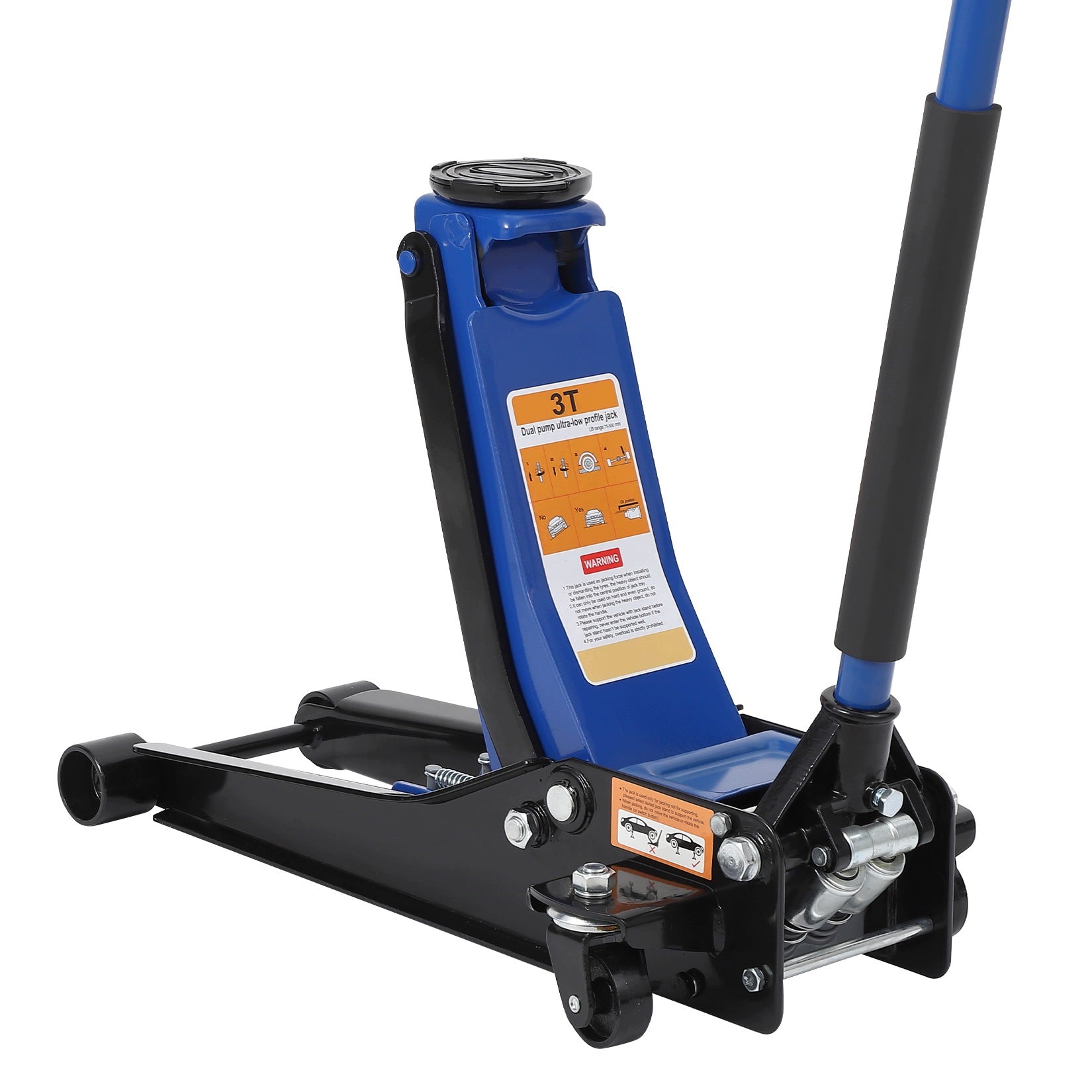3 Ton Low Profile Hydraulic Floor Jack, 7,6–49,5 cm, Dual Pump Quick Lift