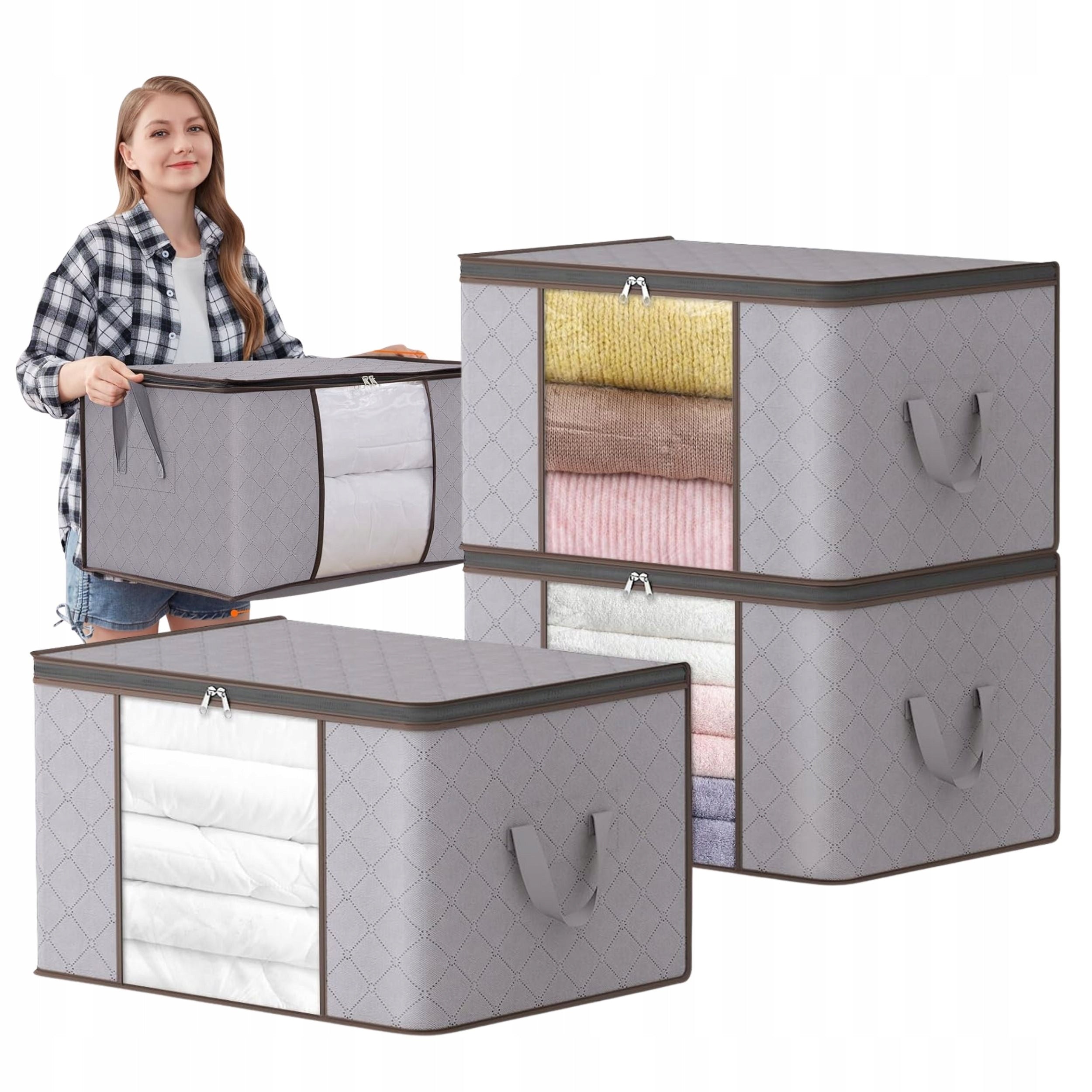 3 Wardrobe Organizers Water Resistant Clear Panel for Clothes Quilt Blanket