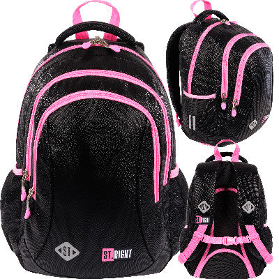 3-chamber school backpack St.Right BLACK GLITTER 20 L