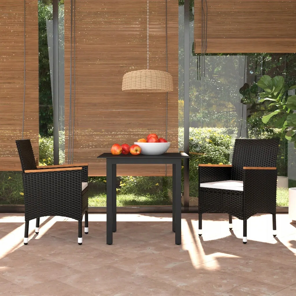 Gartenset mit Kissen, 3-teilig, schwarz, Polyrattan 