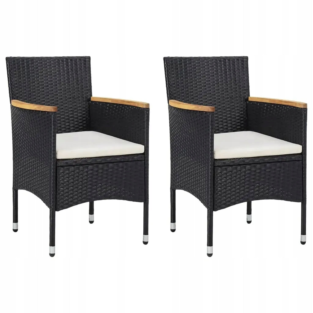 Gartenset mit Kissen, 3-teilig, schwarz, Polyrattan 
