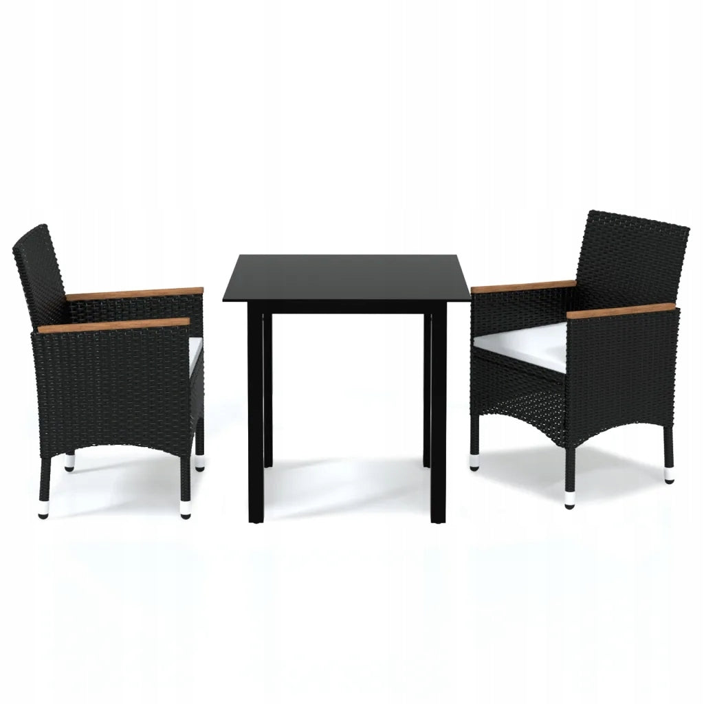 Gartenset mit Kissen, 3-teilig, schwarz, Polyrattan 