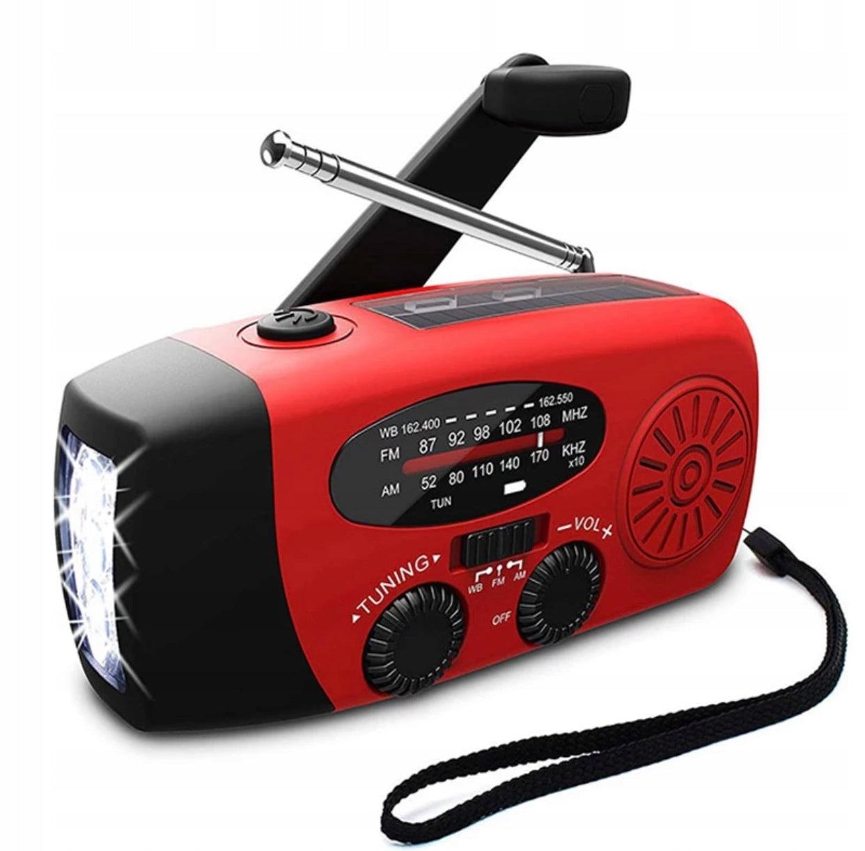 3-in-1 Red Solar Crank Emergency Radio with Power Bank and Flashlight Manufacturer code Radio Tranzystorowe Korbka Powerbank Latarka
