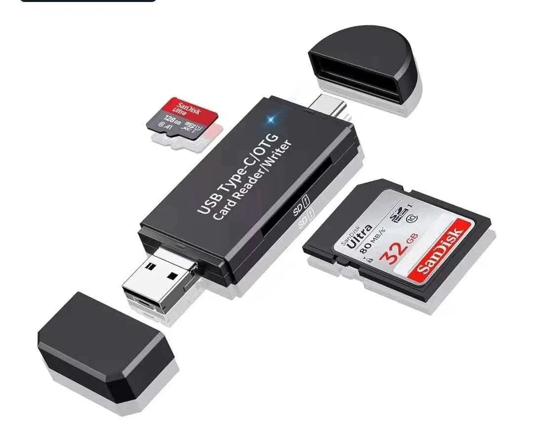 3-in-1 USB Type-C & USB 2.0 SD/Micro SD Card Reader,OTG Memory Card Adapter Manufacturer code V-FA03-BL
