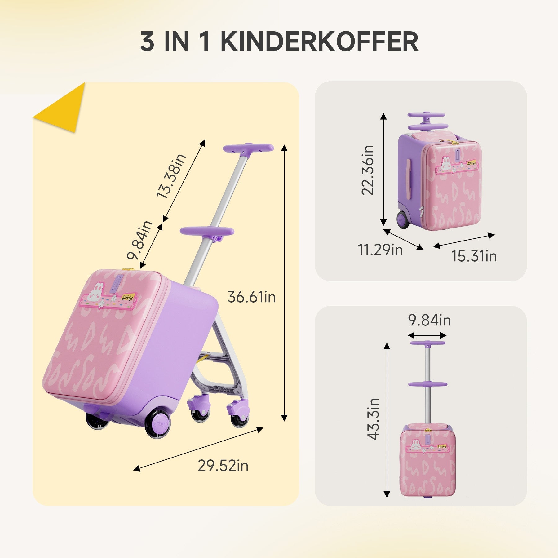 3-in-1 children's suitcase, 32 liters, telescopic handle, foldable and detachable. Packaging status original