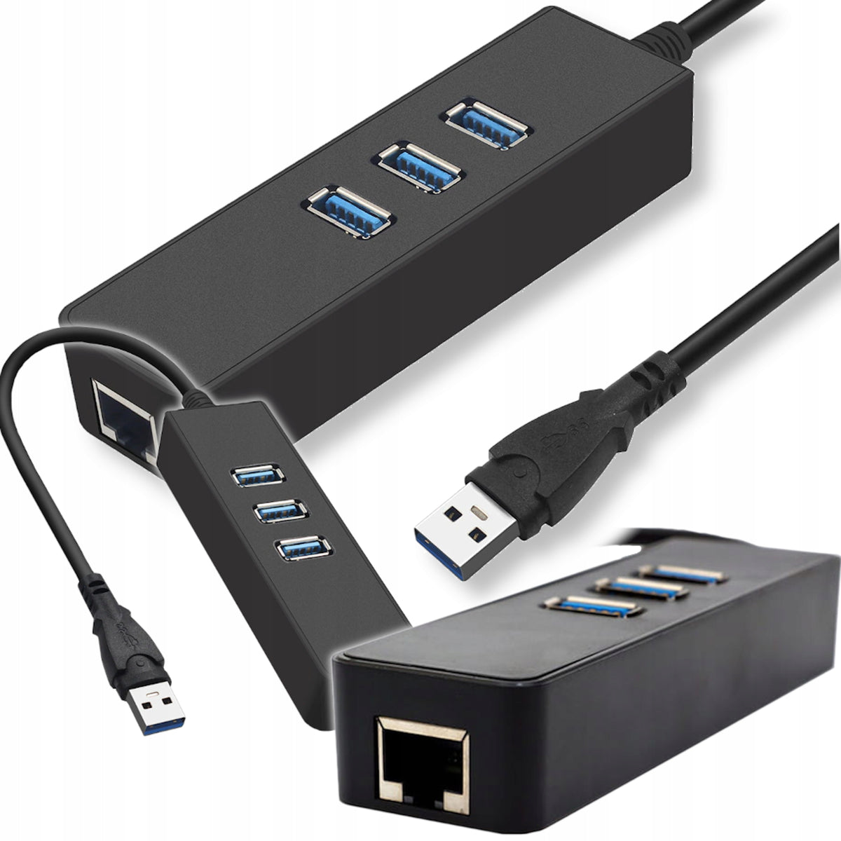 3 port USB 3.0 HUB with 1Gbps Ethernet connector to RJ45 LAN 1x3