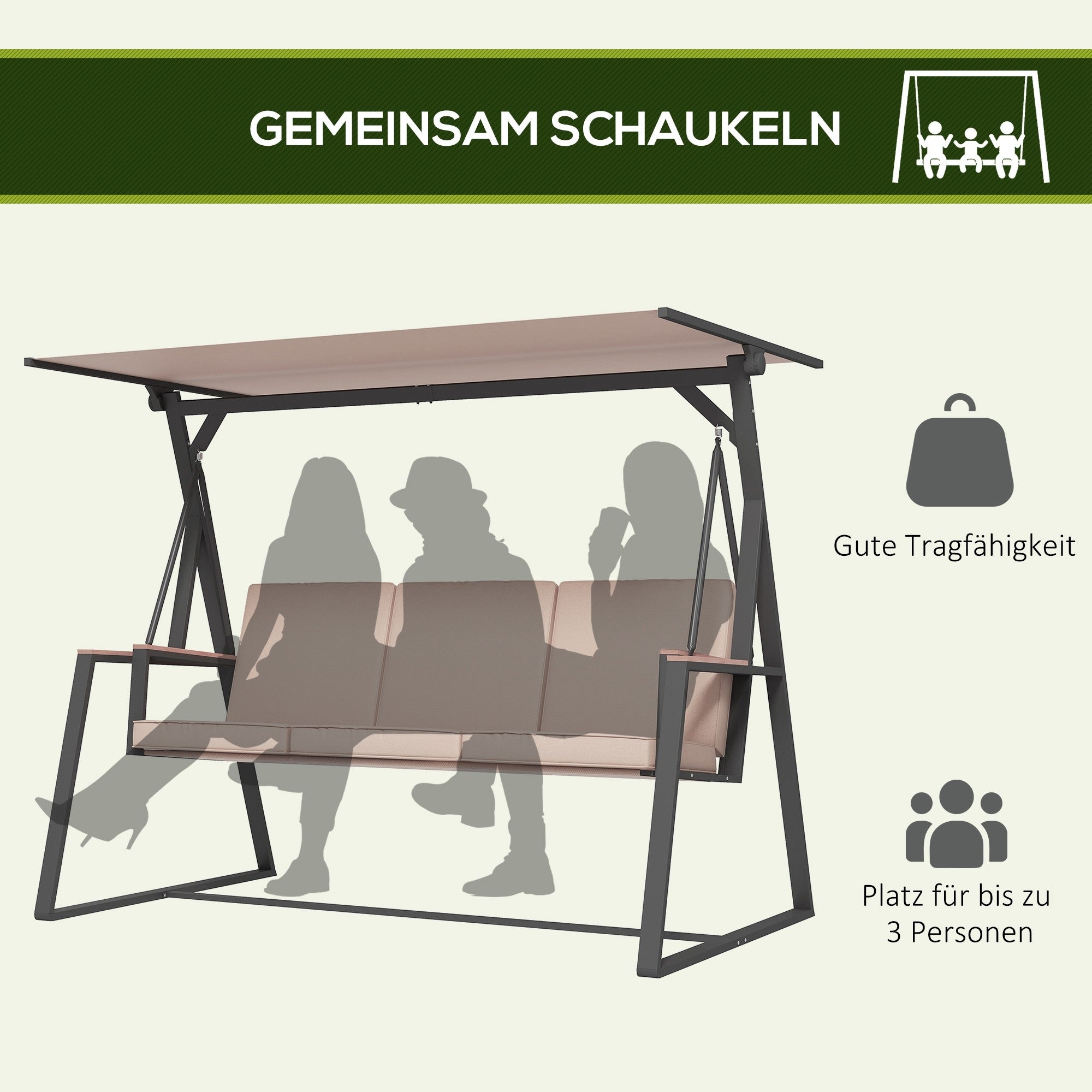 3-seater garden swing with visor, steel construction, comfortable, s Kind freestanding