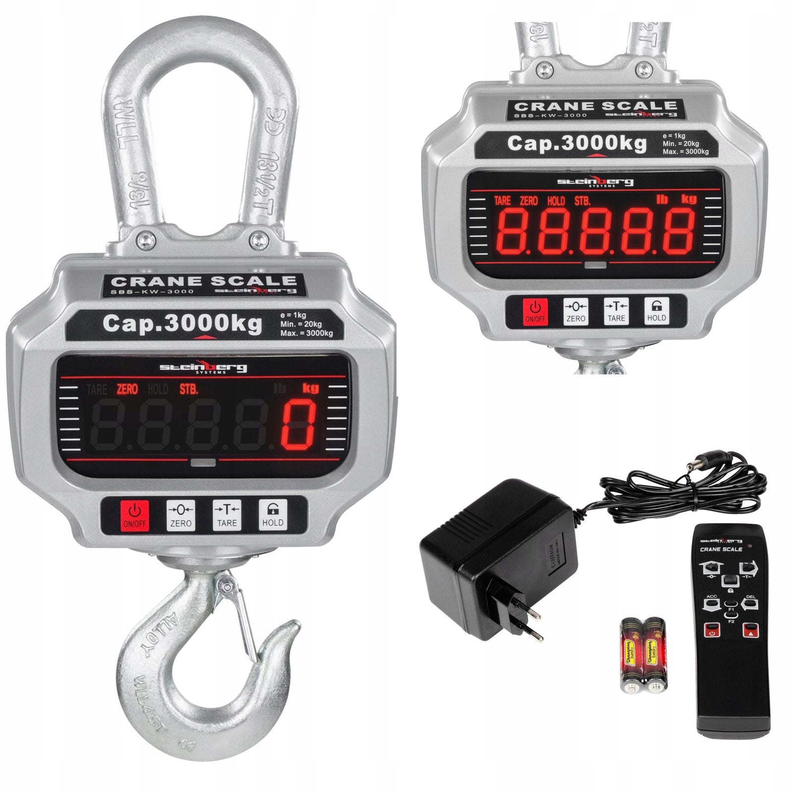 3 t remote controlled industrial LED hook scale with remote control.