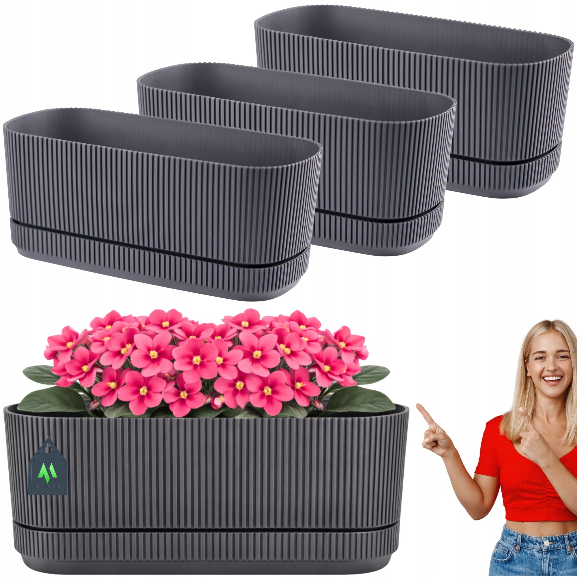 3 x FLOWER POT WITH BALCONY STAND FOR BALCONY WINDOW SILL ANTHRACITE