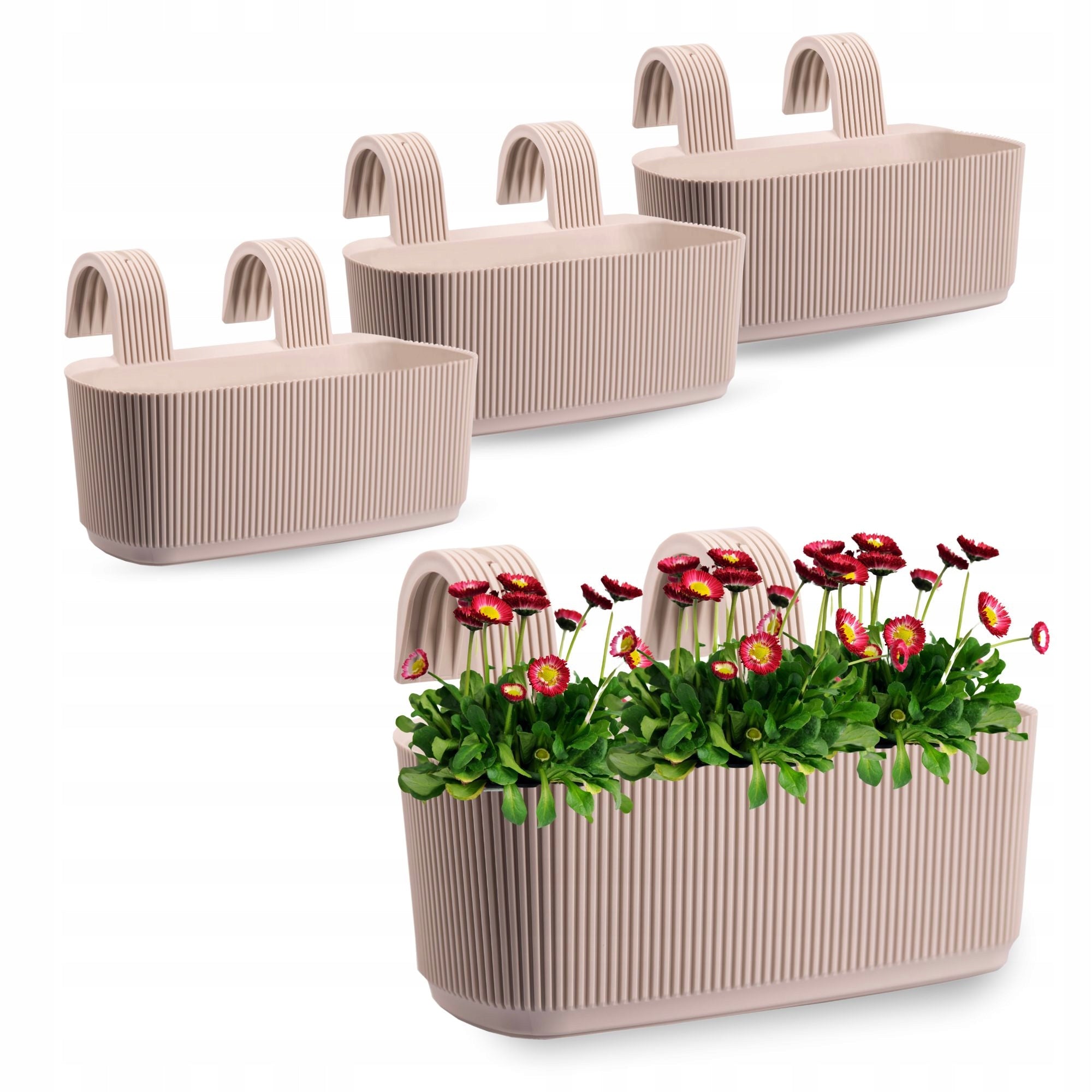 3 x RAILING POT 29 CM BEIGE FOR HANDRAIL RESISTANT TO CONDITIONS Color beige