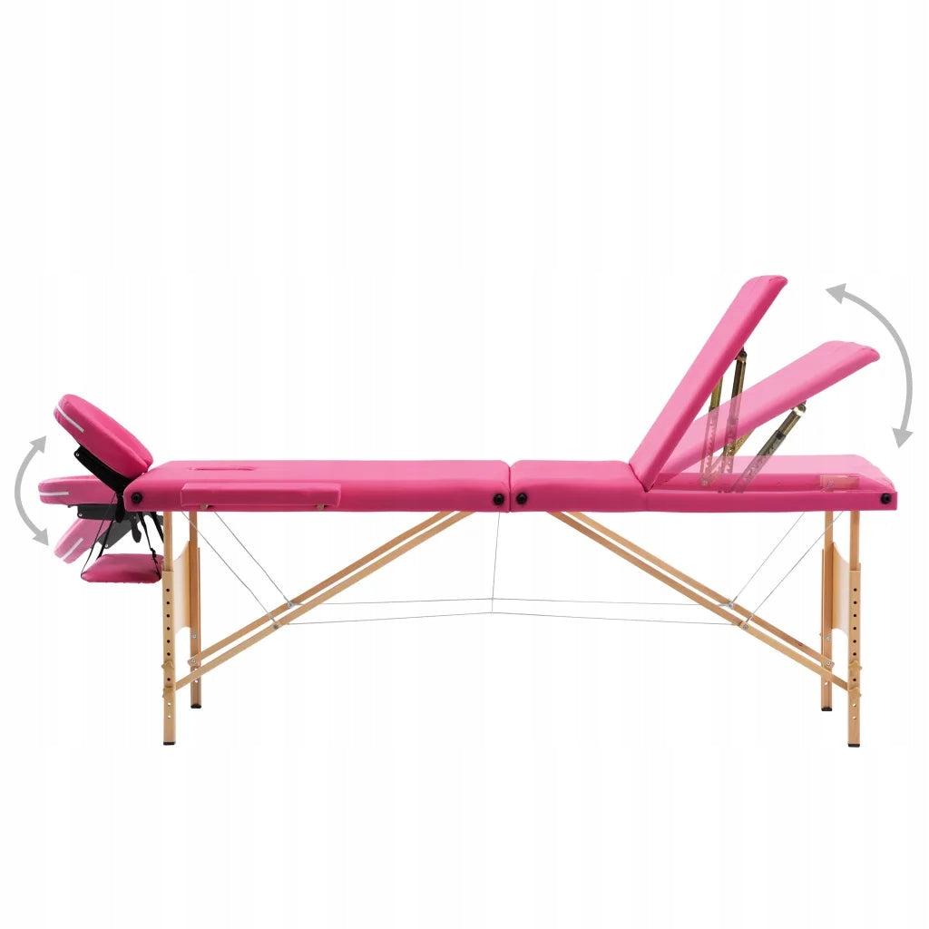 3-zone folding massage table, pink 191x70cm Color pink