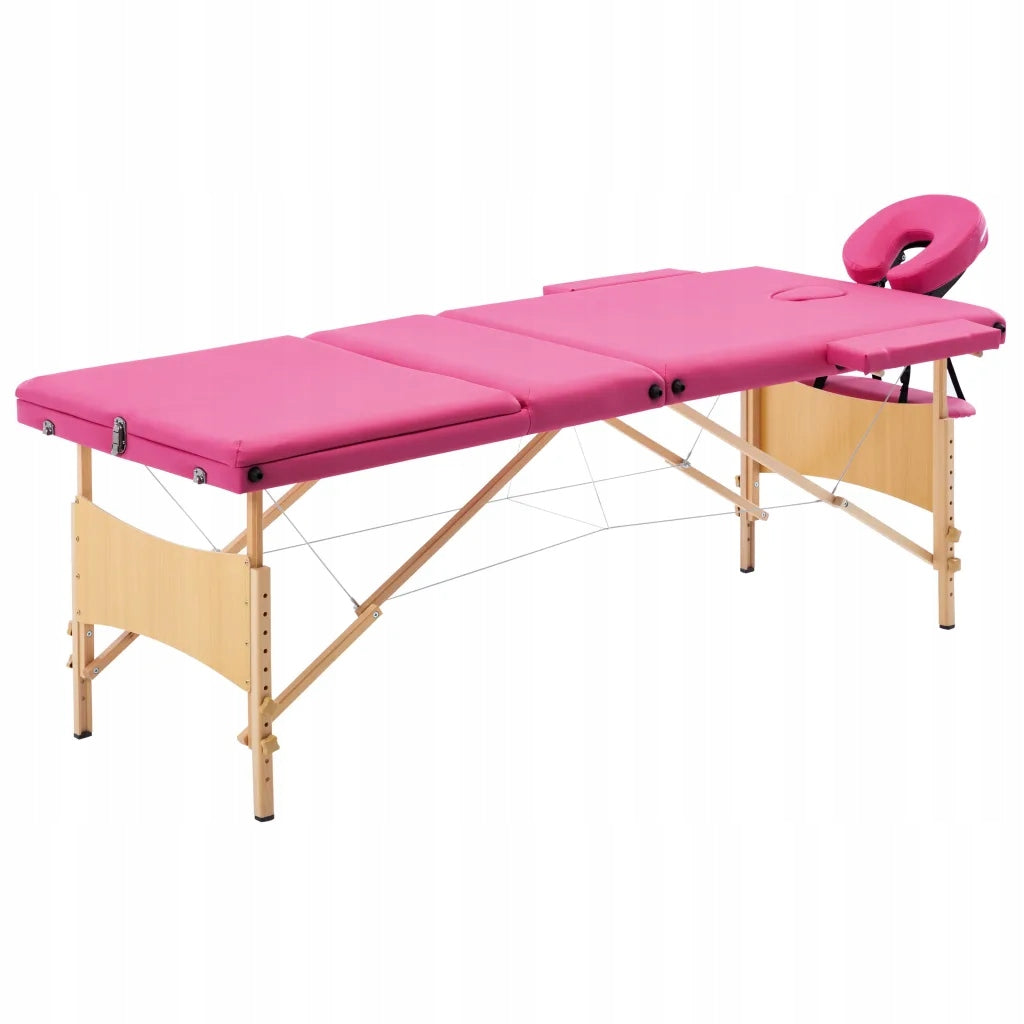 3-zone folding massage table, pink 191x70cm