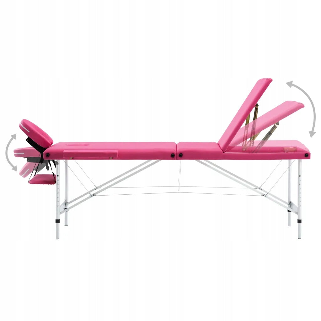 3-zone massage table, pink, aluminium, foldable, 191x70cm Color pink