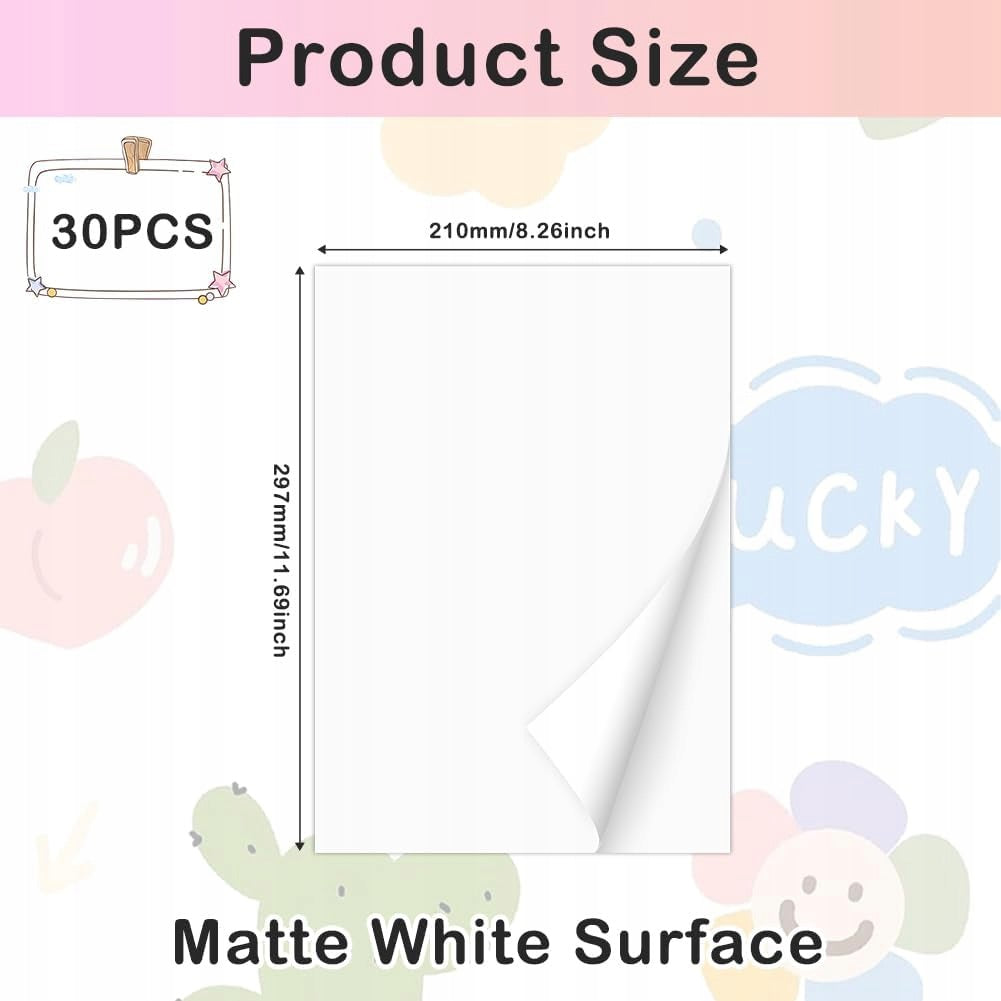 30 SHEETS OF A4 MATTE WATERPROOF SELF-ADHESIVE PAPER Manufacturer code PAPIER SAMOPRZYLEPNY A4 MATOWY WODOODPOR