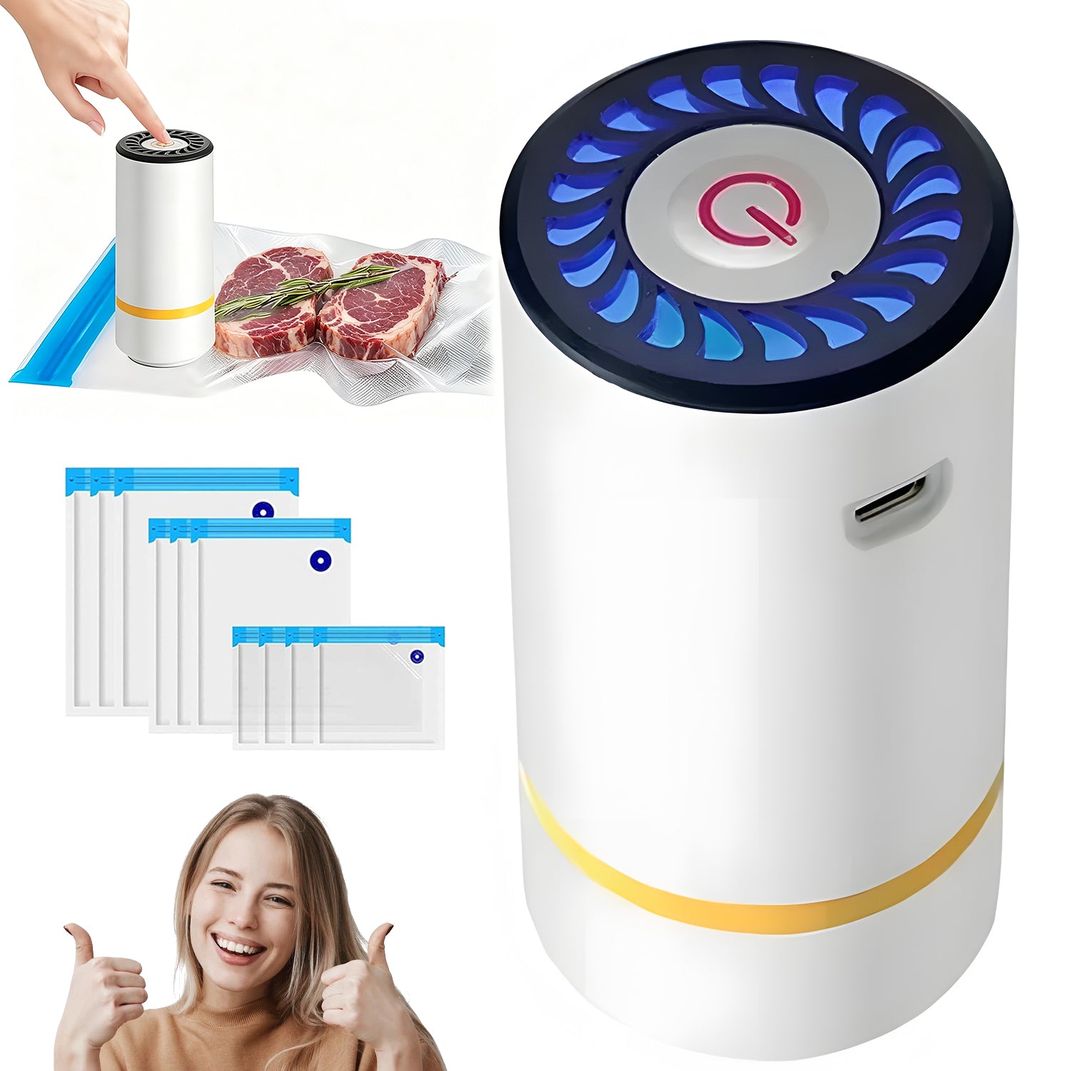 300MAH HANDHELD MINI USB VACUUM PACKER WITH 10 BAGS AND CLIPS