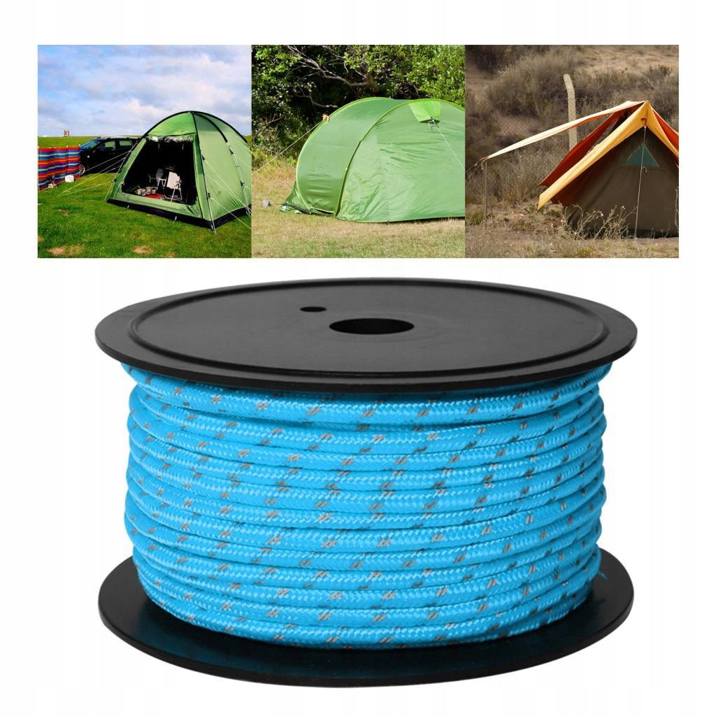 30M 6mm Reflective Tent Rope Guylines Weather Resistant Towing Lines Blue