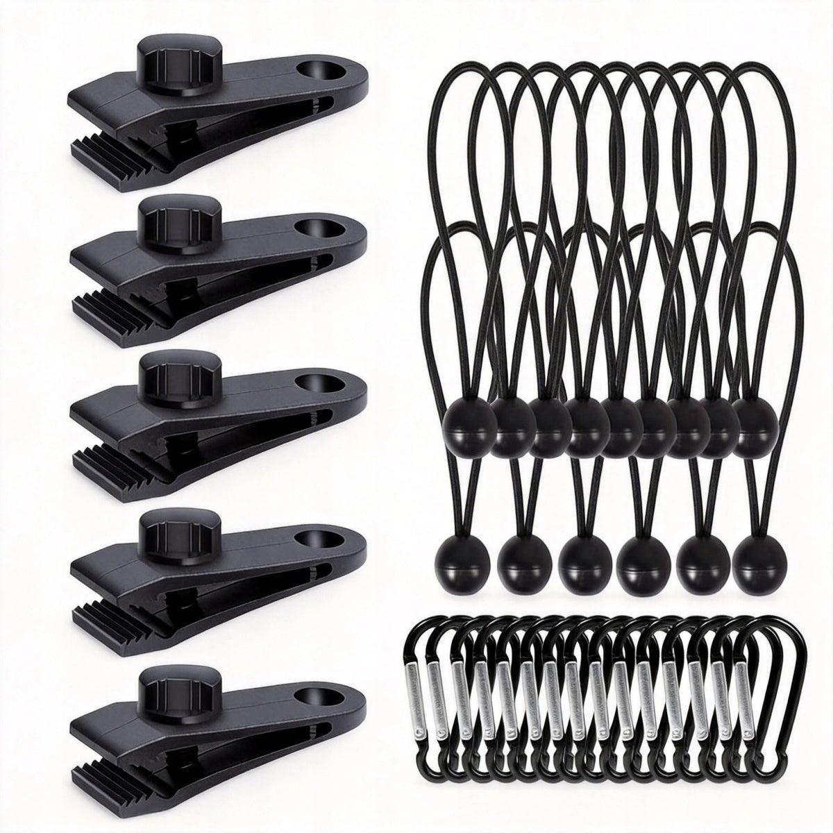 30PCS TARPAULIN TENT ATTACHMENT CLIP, bungee rope,carabiners