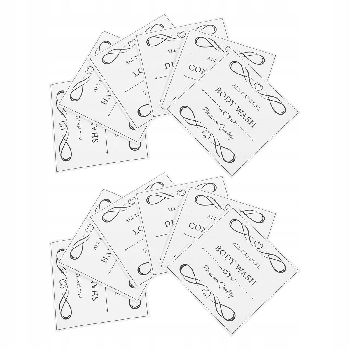 30PCS WATERPROOF BATHROOM LABELS FOR SOAP SHAMPOO LOTION DISPENSERS Label length 75 mm