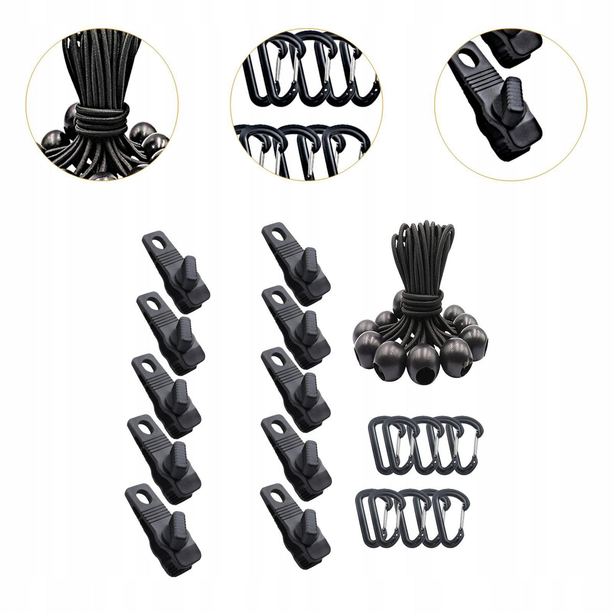30Pcs/Set Tarp Clips Carabiner Cords Accessories Camping Tools for Style E Packaging status original