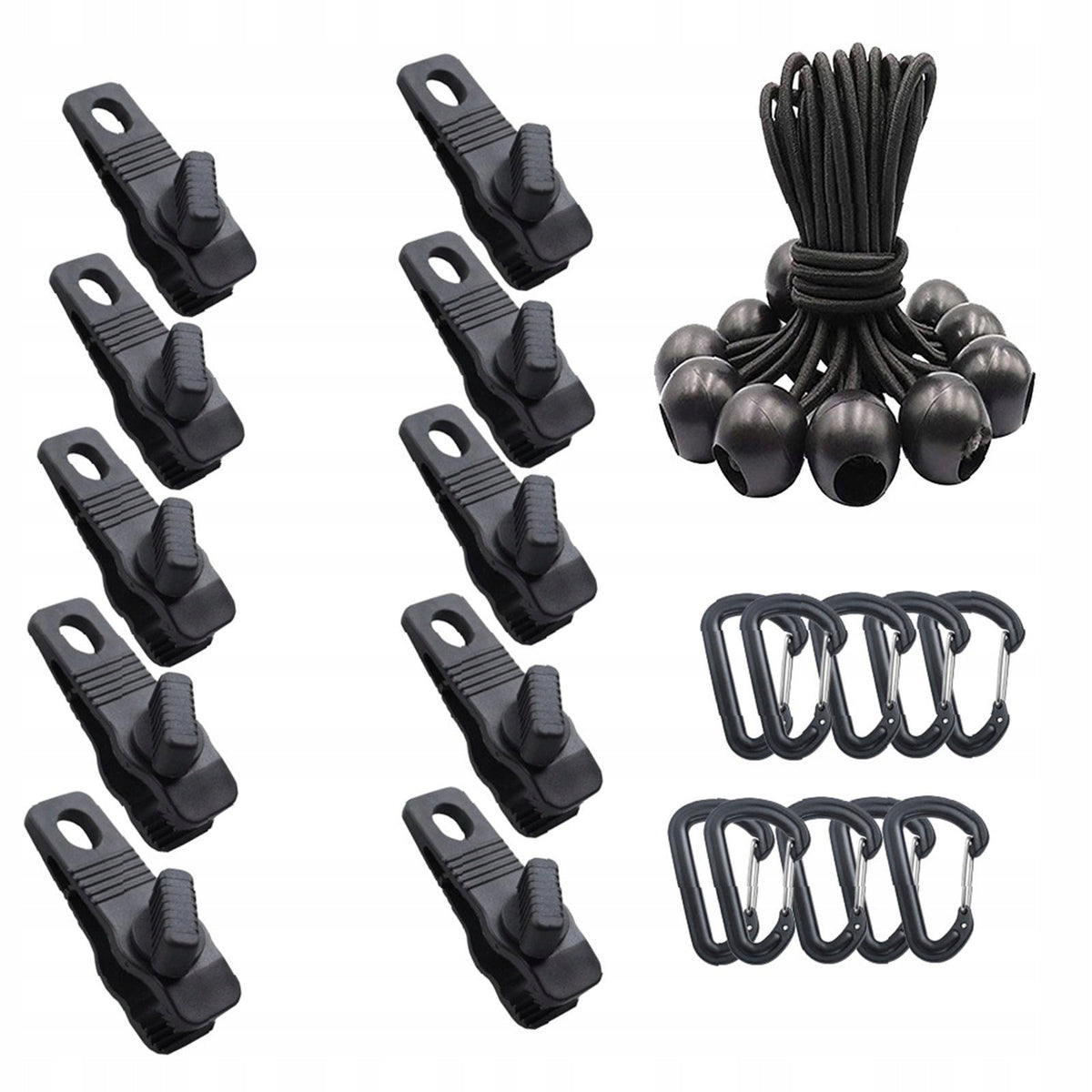 30Pcs/Set Tarp Clips Carabiner Cords Accessories Camping Tools for Style E