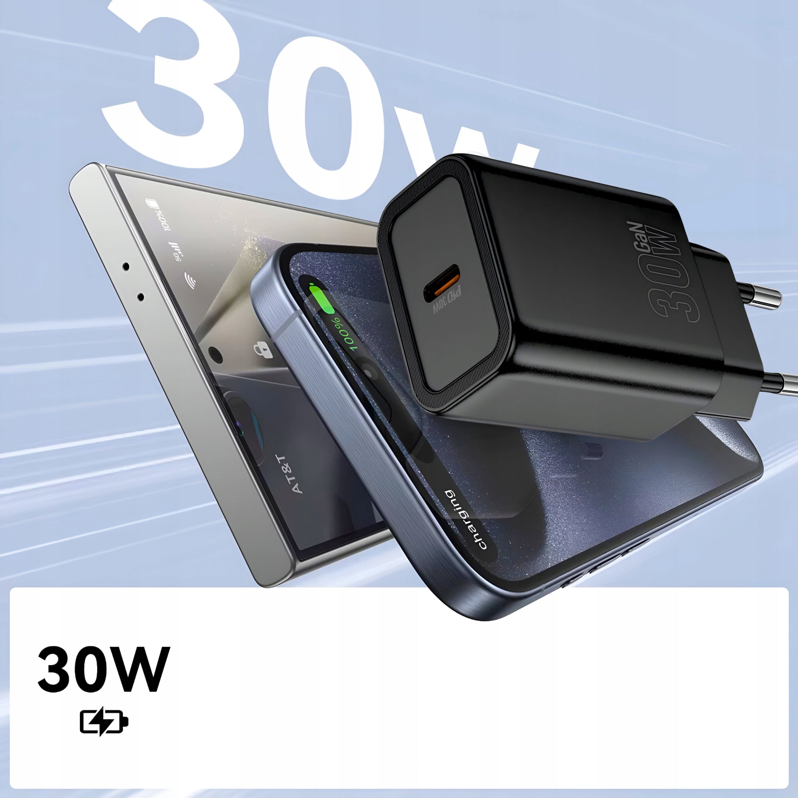 30W FAST CHARGER FOR USB-C PD QC 3.0 GAN PHONE + USB C CABLE Packaging status original