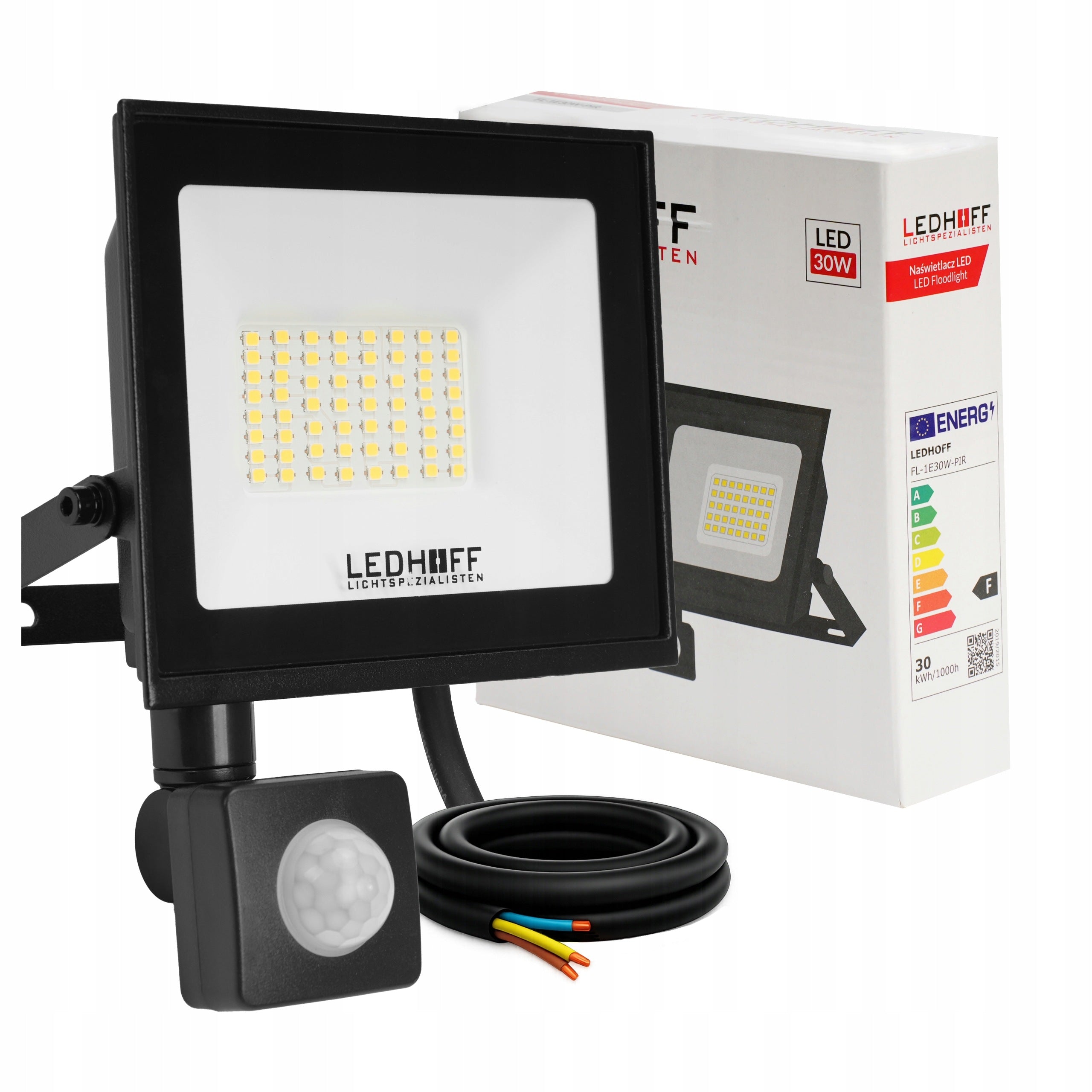 30W LED Floodlight with Motion Sensor IP65 Headlight 2700lm 4500K Halogen