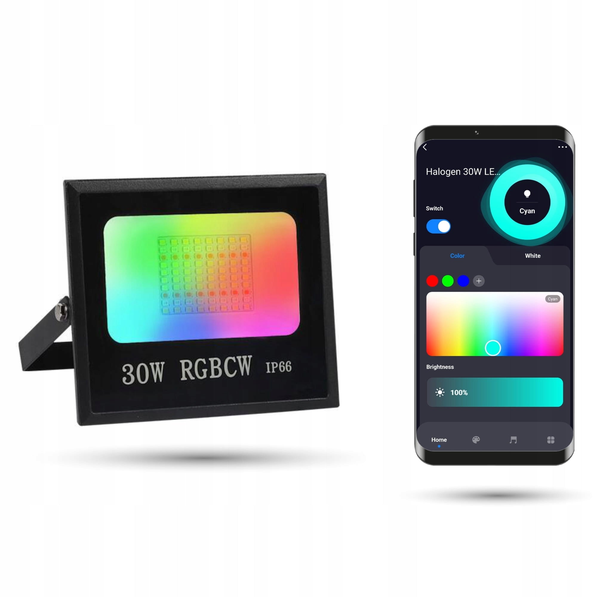 30W WiFi Tuya LED Flood Light, RGBCW Color Changing Halogen Reflector