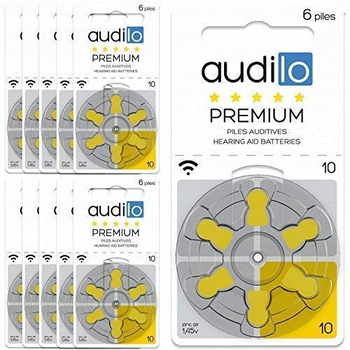 30x Audilo Premium Hearing Aid Battery Size 10 PR70