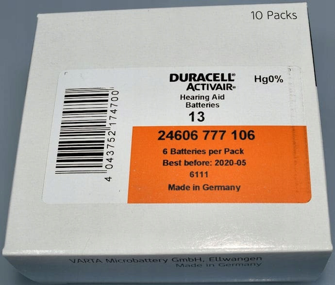 30x Batteries for hearing aid DURACELL 13 PR48 Manufacturer code 96091456