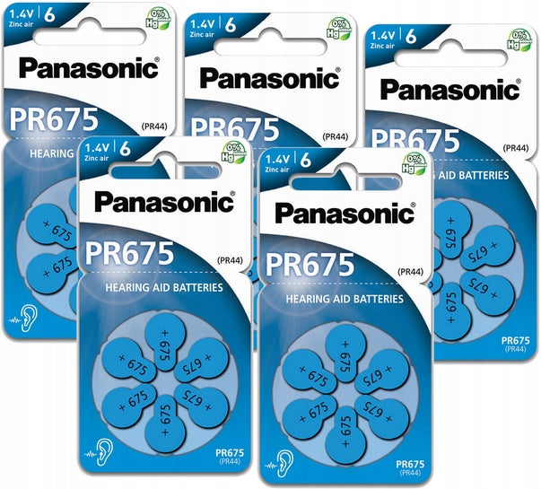 30x Hearing Aid Batteries Panasonic 675 PR675 PR44