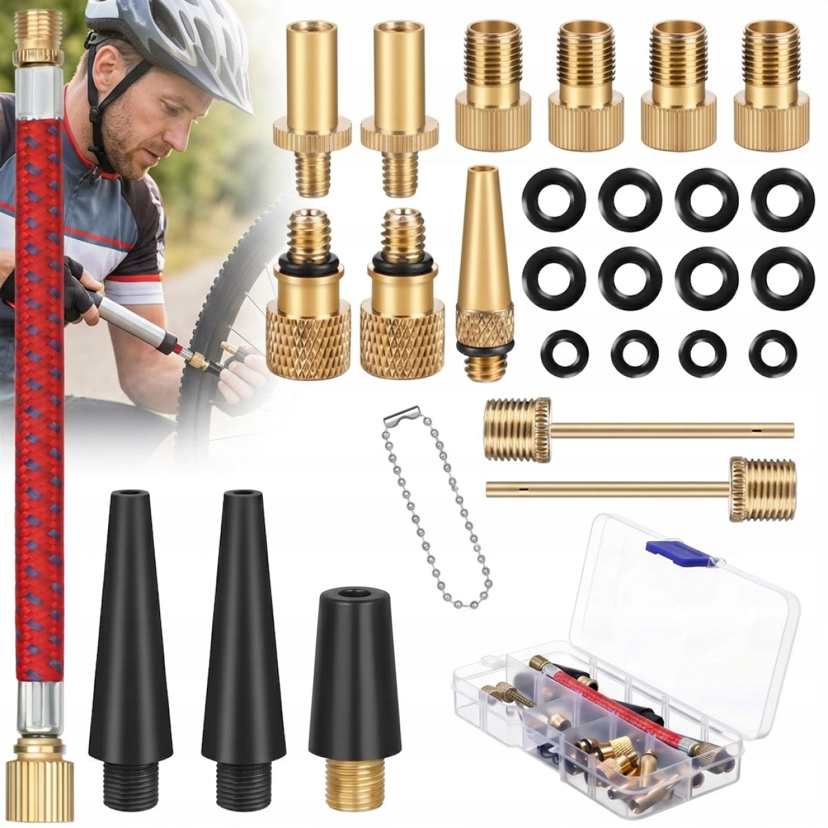 32 EL SET OF VALVE TIP ADAPTERS FOR TIRE BIKE WHEEL PUMP