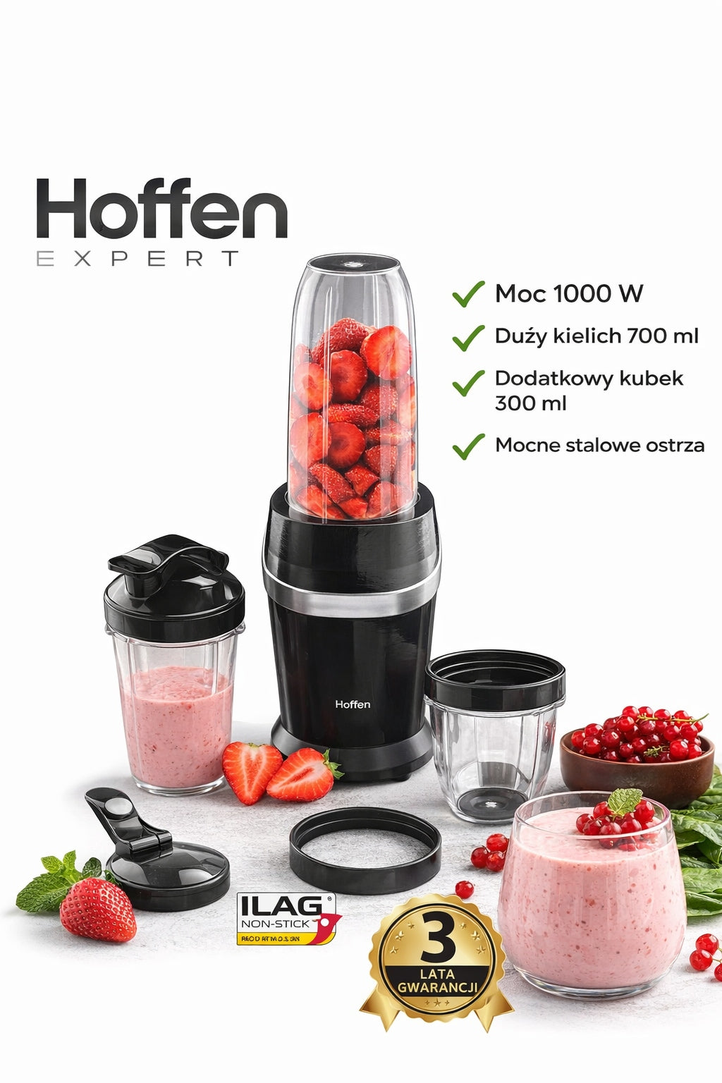 325 HOFFEN EXPERT NUTRI CUP BLENDER 1000W BLACK 2x CONTAINER SET Packaging status original