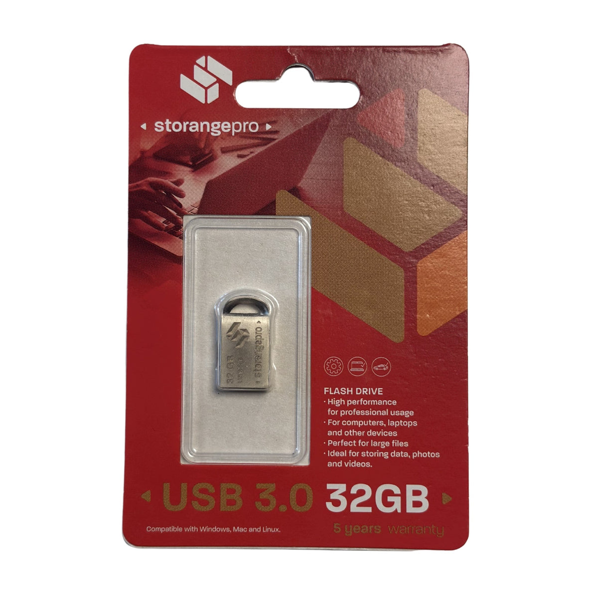 32GB flash drive silver small metal macOS Windows Linux