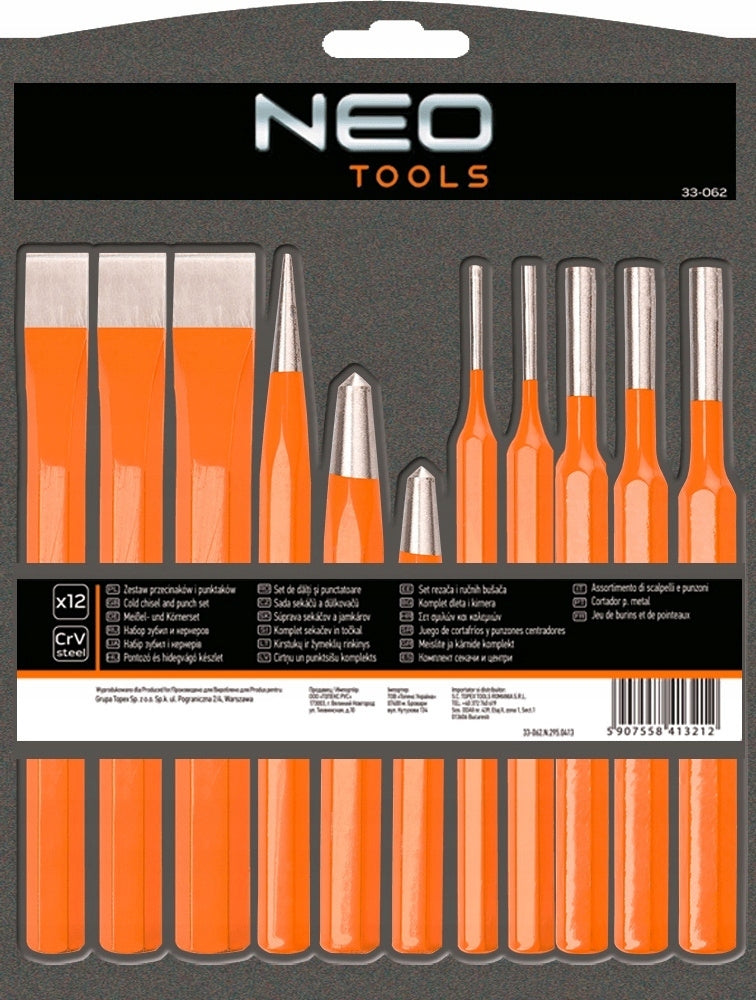 33-062 SET OF PUNCHES, CUTTERS AND POINTS, 12 PCS. NEO TOOLS