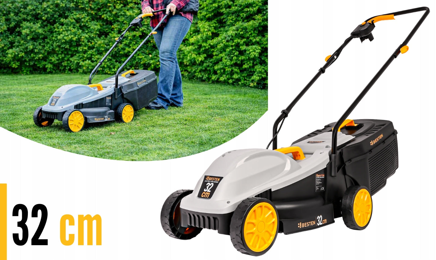 35L ADJUSTABLE ELECTRIC LAWN MOWER LIGHT STRONG LARGE BASKET BESTEN Model Kosiarka elektryczna 1200W BESTEN BE0002911