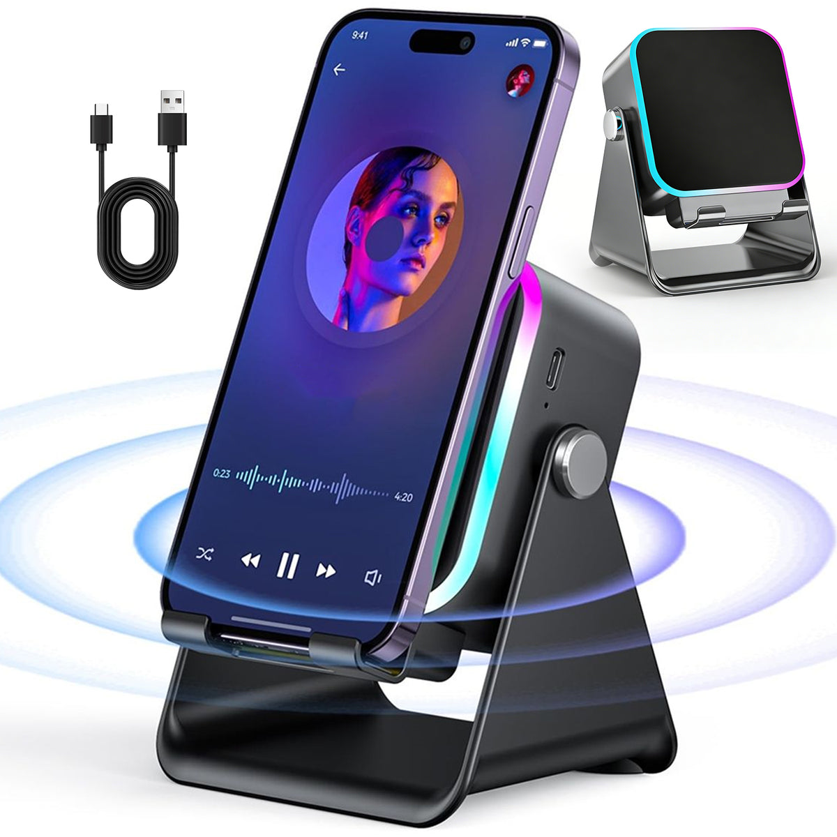 360 DEGREE ADJUSTABLE WIRELESS BLUETOOTH INDUCTION SPEAKER AND LIGHT