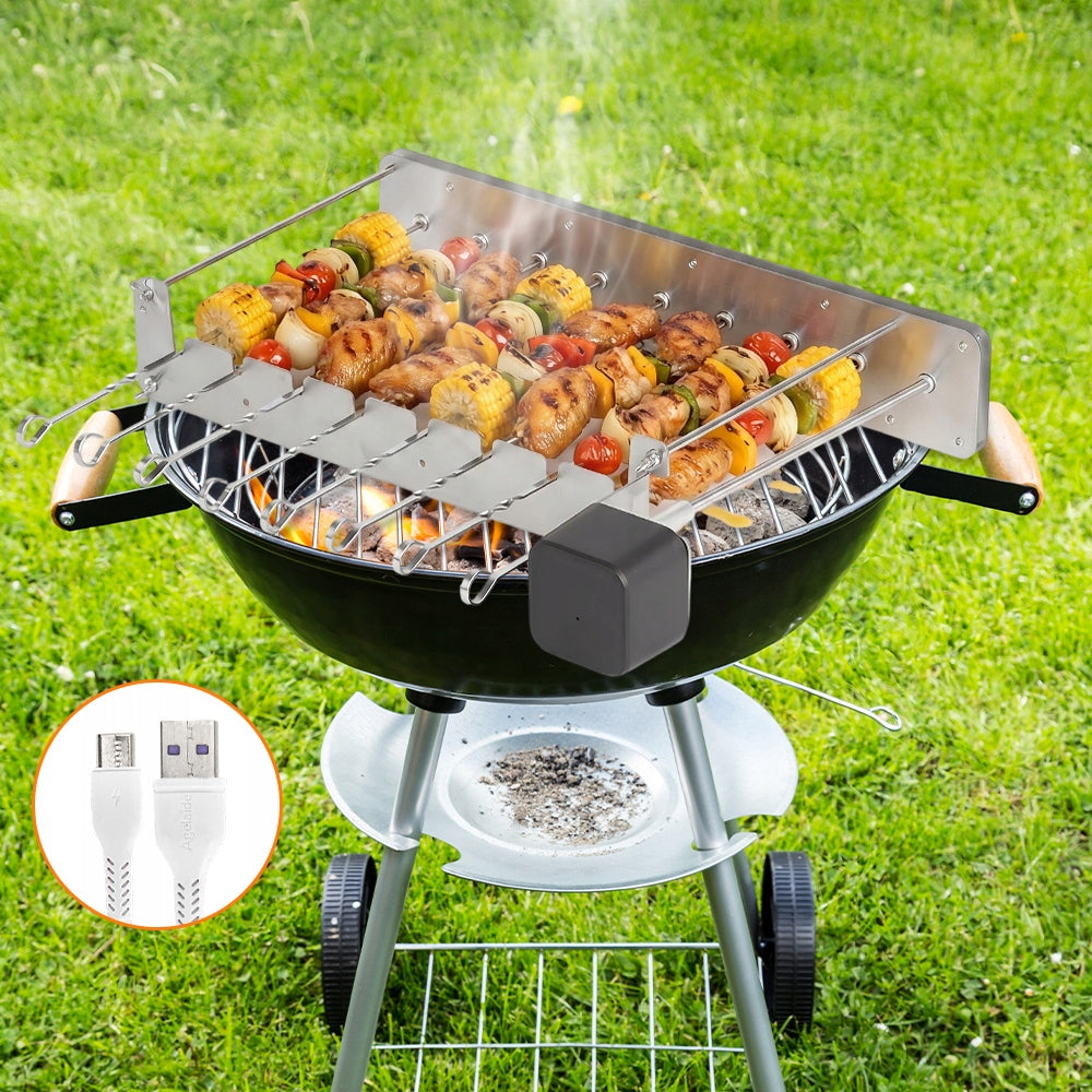360° ELECTRIC GRILL ROTISSERIE WITH USB FOR CAMPING AND HOME SILVER Packaging status original