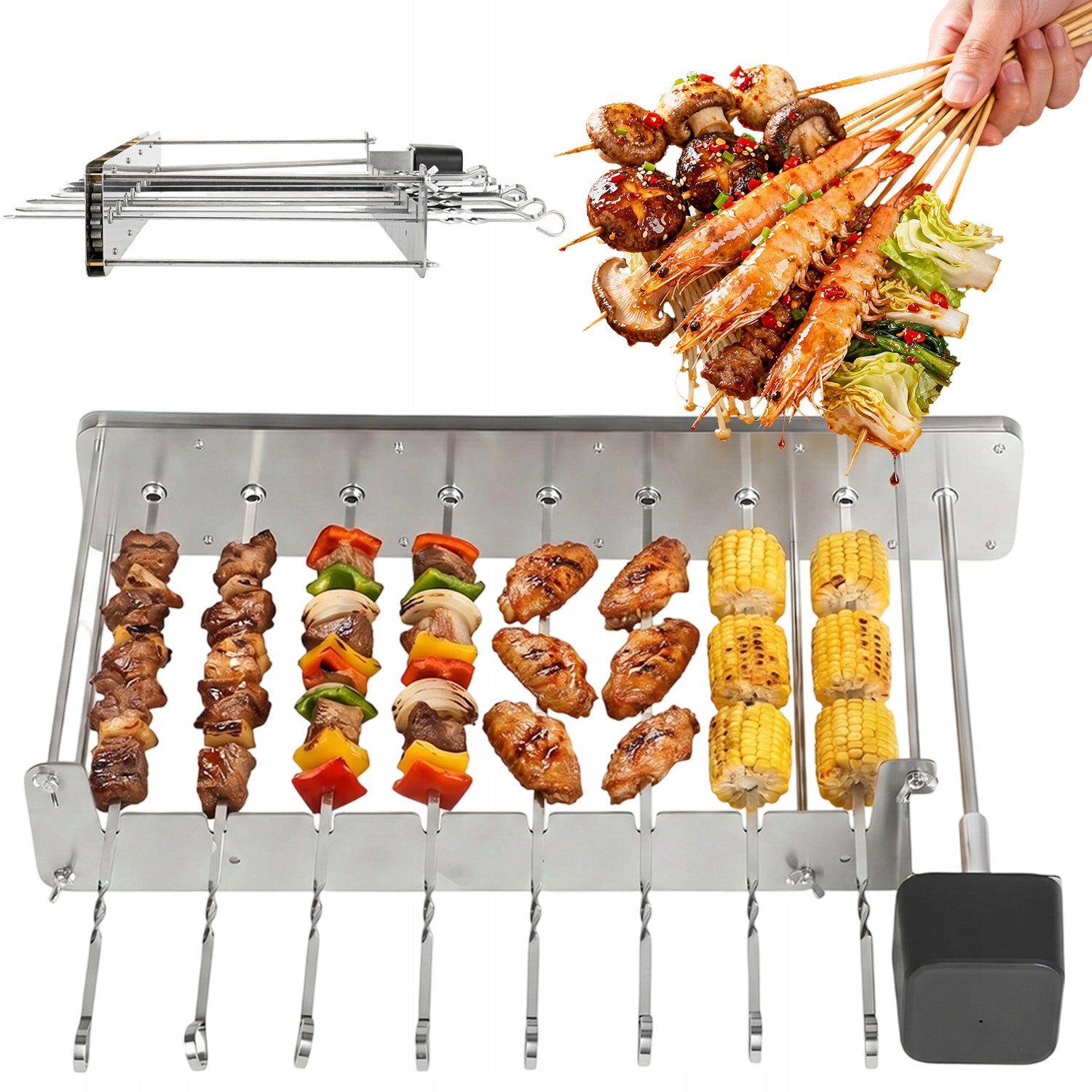 360° ELECTRIC GRILL ROTISSERIE WITH USB FOR CAMPING AND HOME SILVER