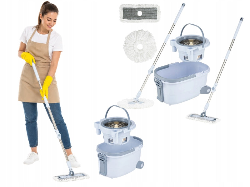 360° ROTARY MOP WITH BUCKET WATER SEPARATION 2 HEADS MICROFIBER LIGHTWEIGHT