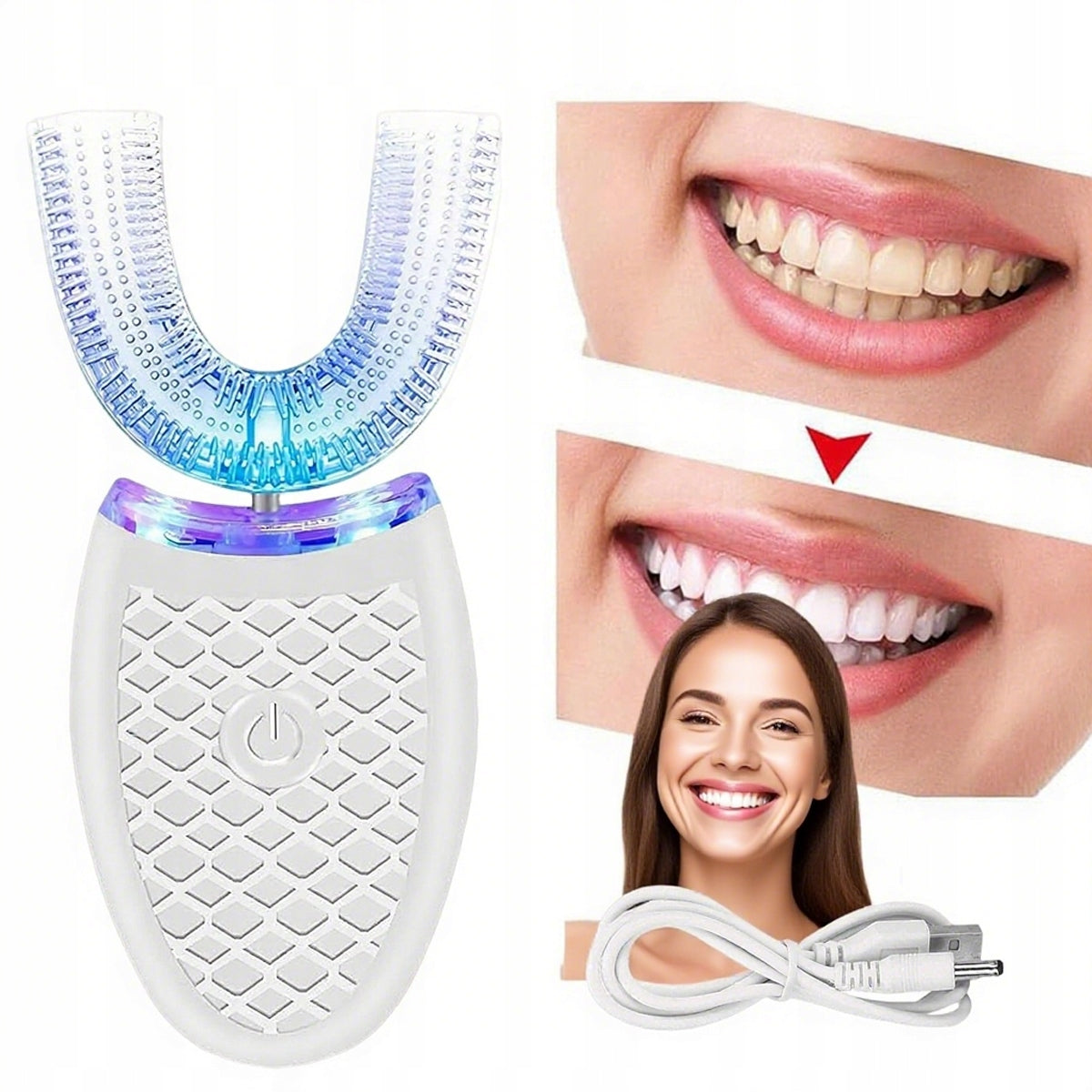 360° ULTRASONIC WHITE TOOTHBRUSH – U-SHAPED DEEPER CLEANING