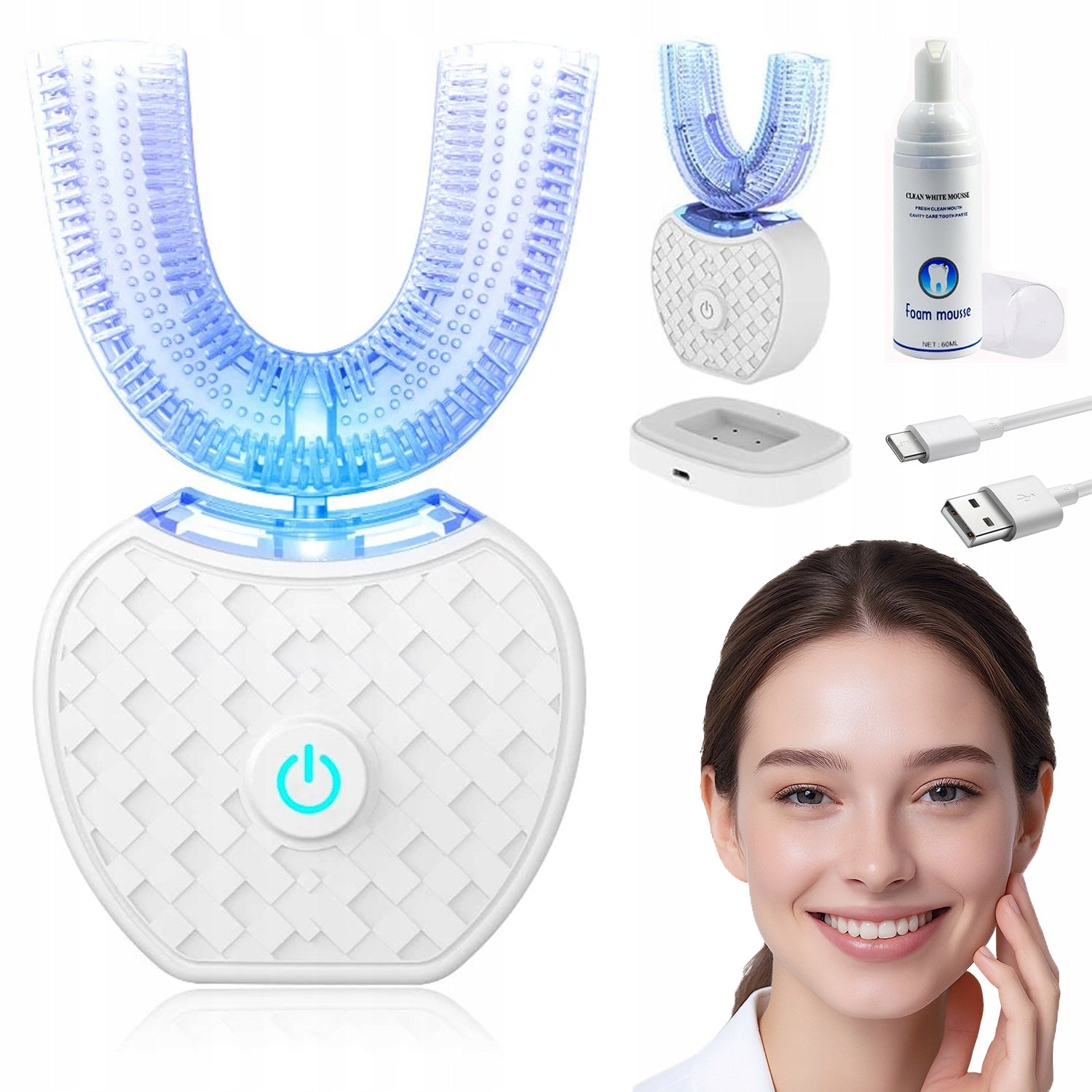 360° ULTRASONIC WHITE TOOTHBRUSH – U-SHAPED DEEPER CLEANING